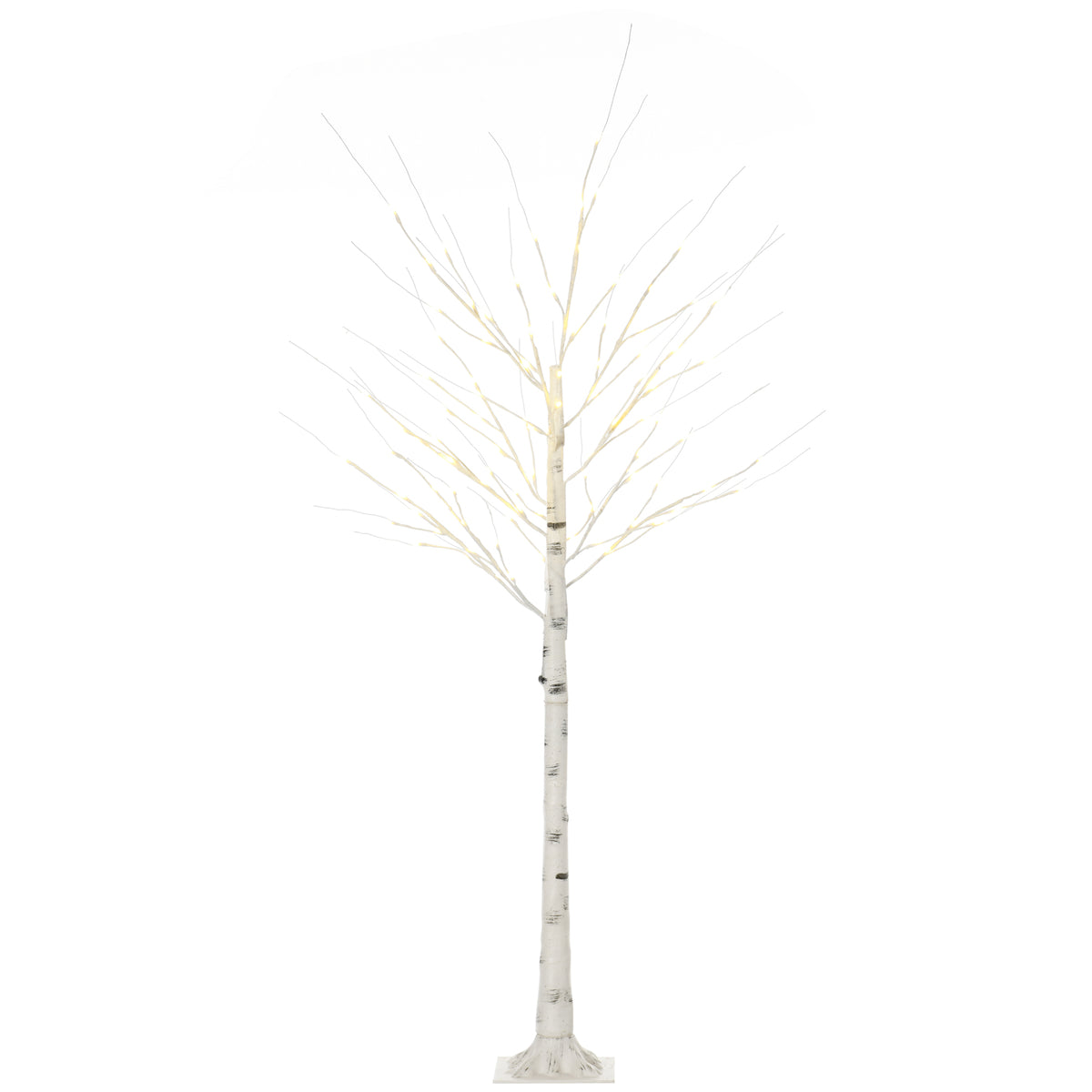Árbol luminoso de abedul LED de 180 cm con tronco blanco, vista frontal sobre fondo blanco