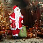 Figura de Papá Noel delante de una chimenea decorada con regalos y luces de Navidad