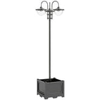 Farola solar negra con base-maceta, vista frontal