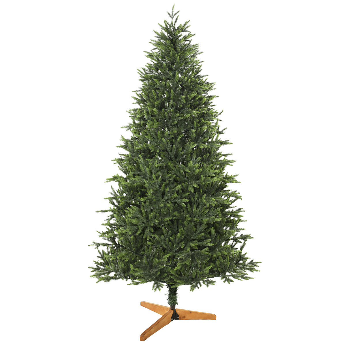 Árbol de Navidad con base de madera, vista frontal