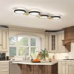 Plafón LED de techo con cuatro anillos negros y dorados, vista 9