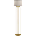 Lámpara de pie con estructura dorada de cuatro columnas y pantalla de lino beige
