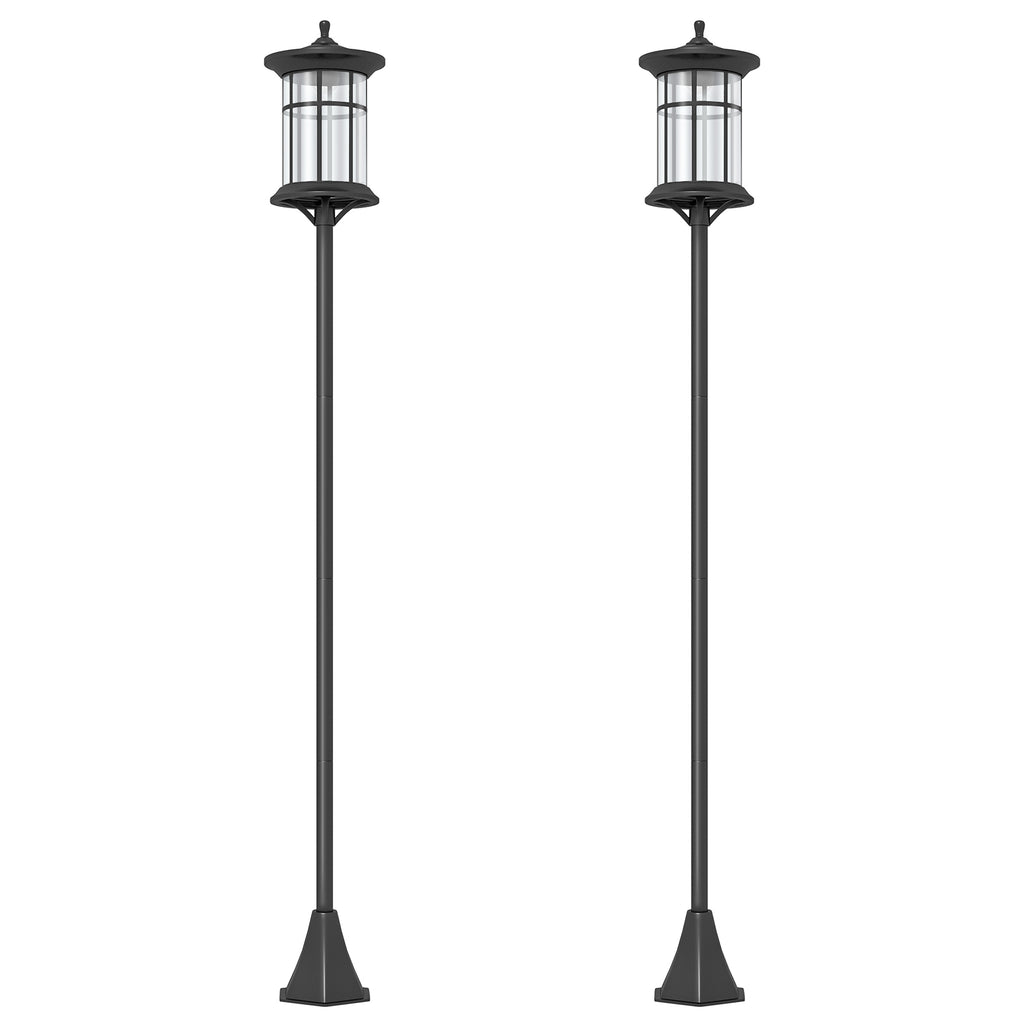 Set de 2 farolas solares negras con marco de acero inoxidable sobre fondo blanco