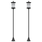 Set de 2 farolas solares negras con marco de acero inoxidable sobre fondo blanco