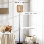 Estilo vintage: pantalla de cuerda de papel tejida a mano y poste recto tradicional de la lámpara de pie