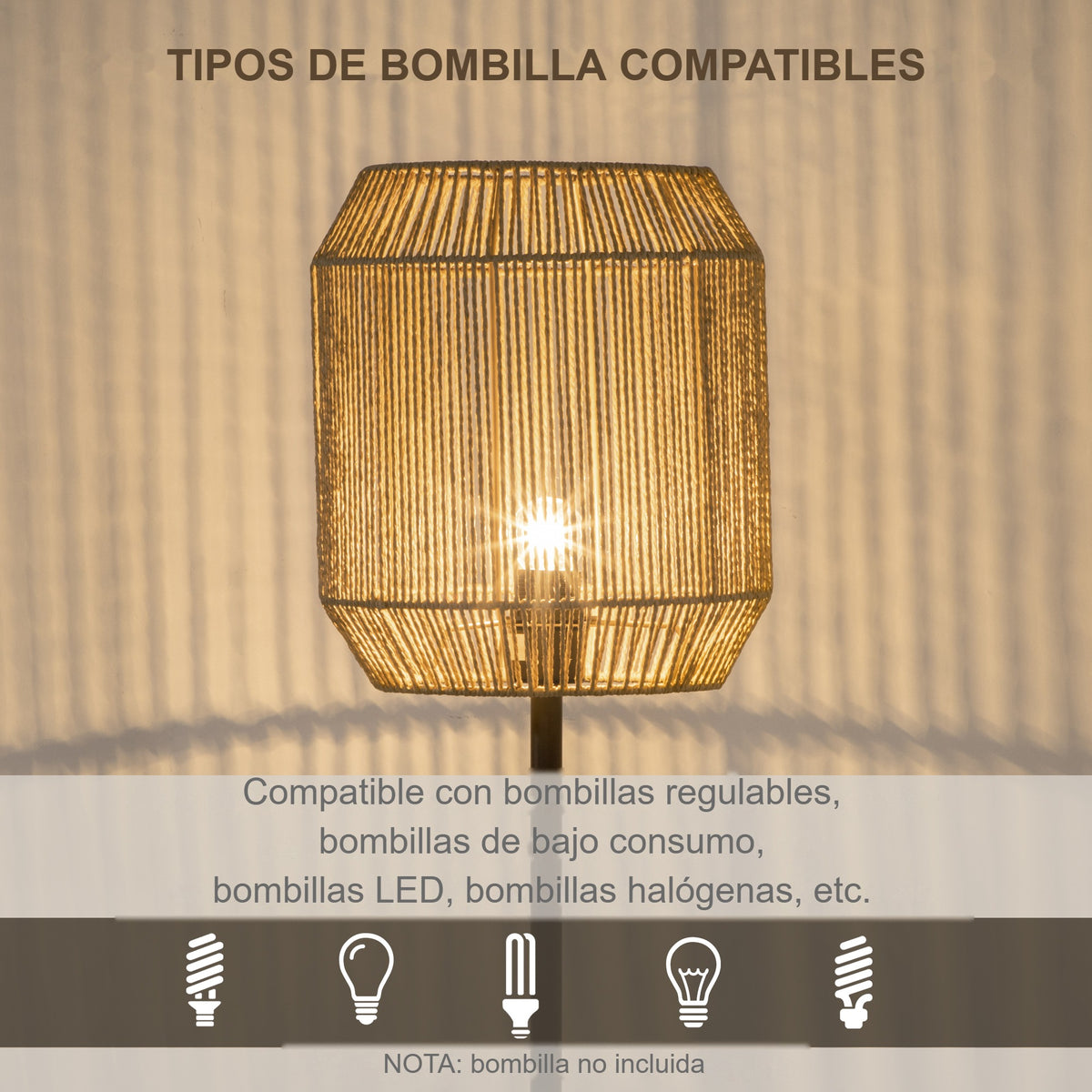 Pantalla de cuerda de papel encendida y tipos de bombilla compatibles, bombilla no incluida