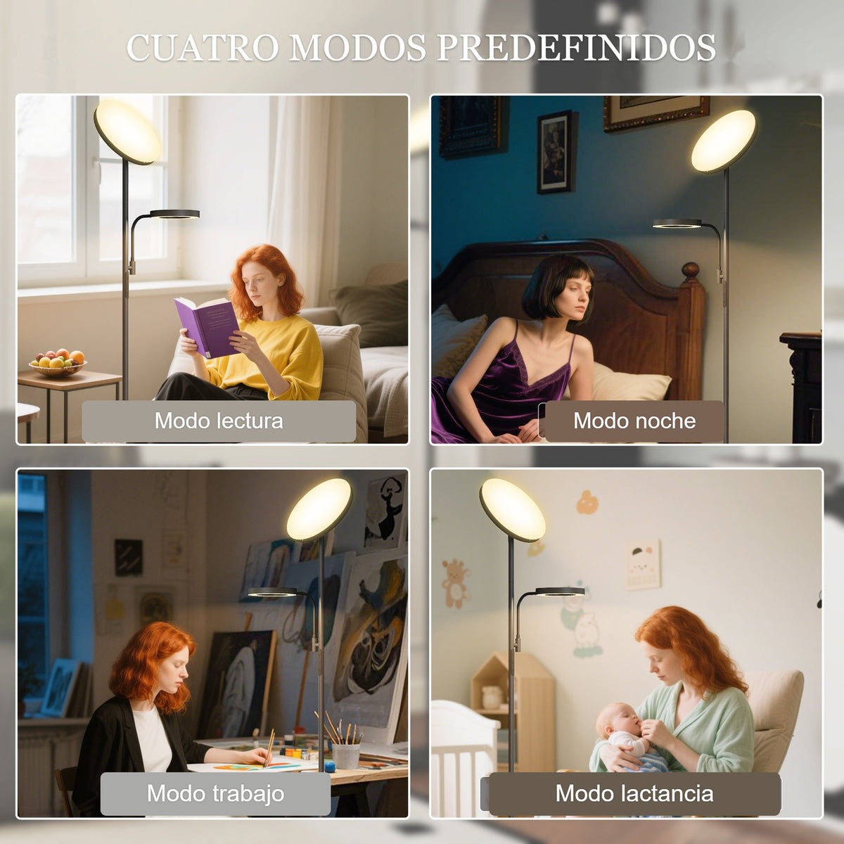Cuatro modos de escena de la lámpara de pie LED: lectura, noche, trabajo y lactancia