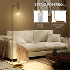 Estilo moderno: pantalla de vidrio y poste metálico elegante de la lámpara de pie dorada