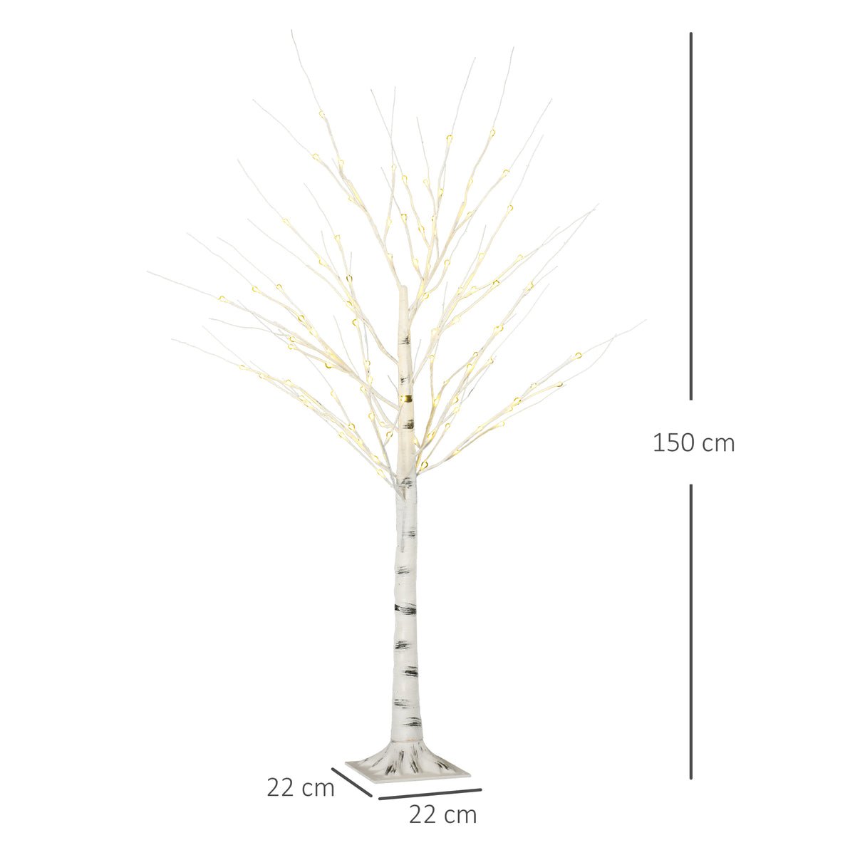 Medidas del árbol de abedul: 150 cm de alto y base de 22 × 22 cm
