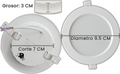 Medidas del downlight LED ALUMAR de Ø 9,5 cm: 3 cm de grosor y 7 cm de diámetro de corte