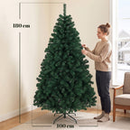 Medidas del abeto de Navidad: 180 cm de alto y 100 cm de diámetro, junto a una persona