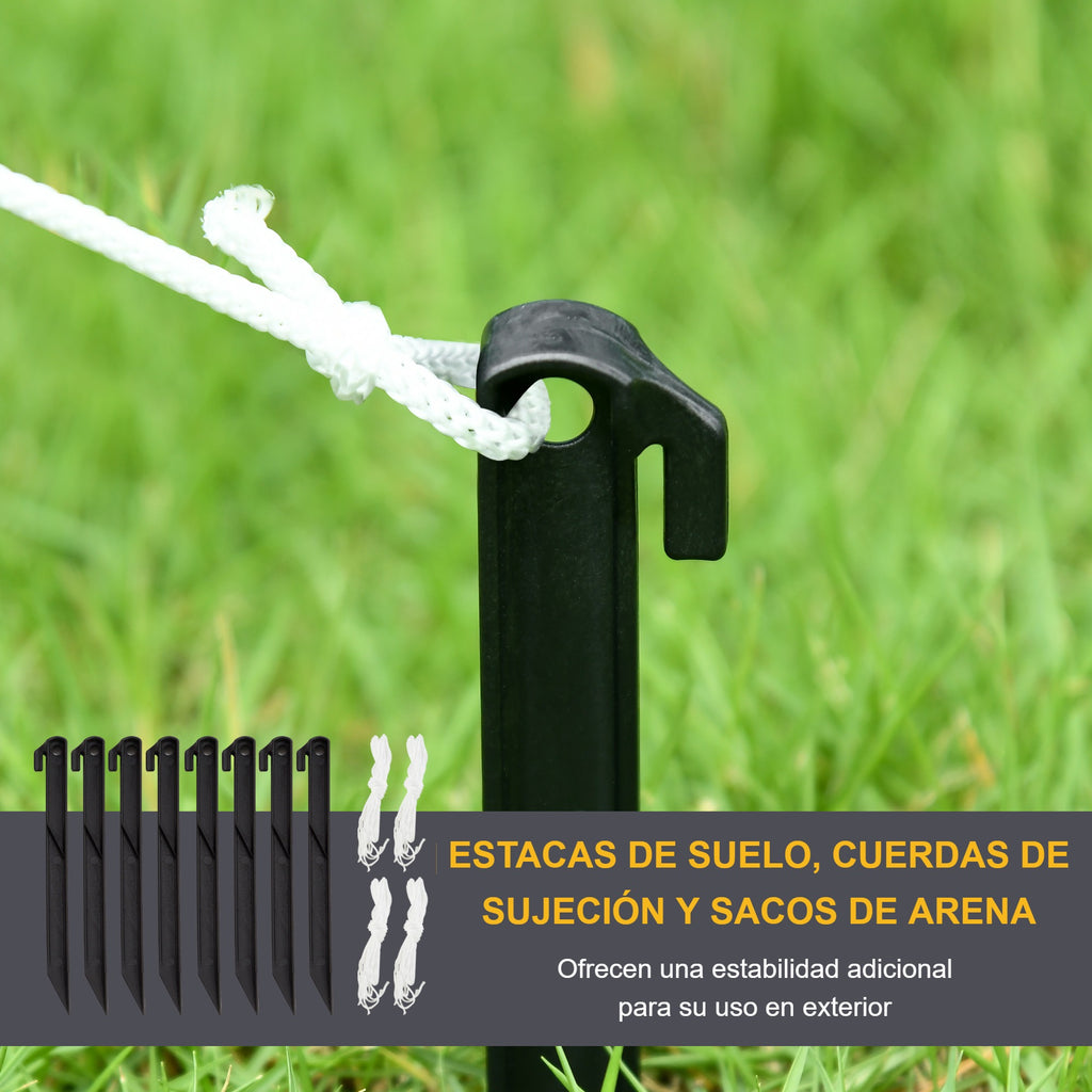 Estacas de suelo, cuerdas de sujeción y sacos de arena para fijar los muñecos de nieve hinchables
