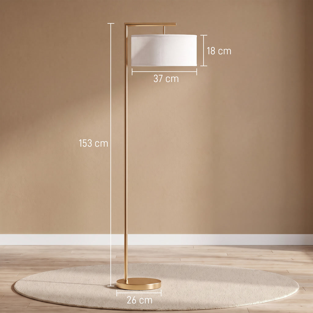 Medidas de la lámpara de pie: 153 cm de alto, pantalla de 37 por 18 cm y base de 26 cm