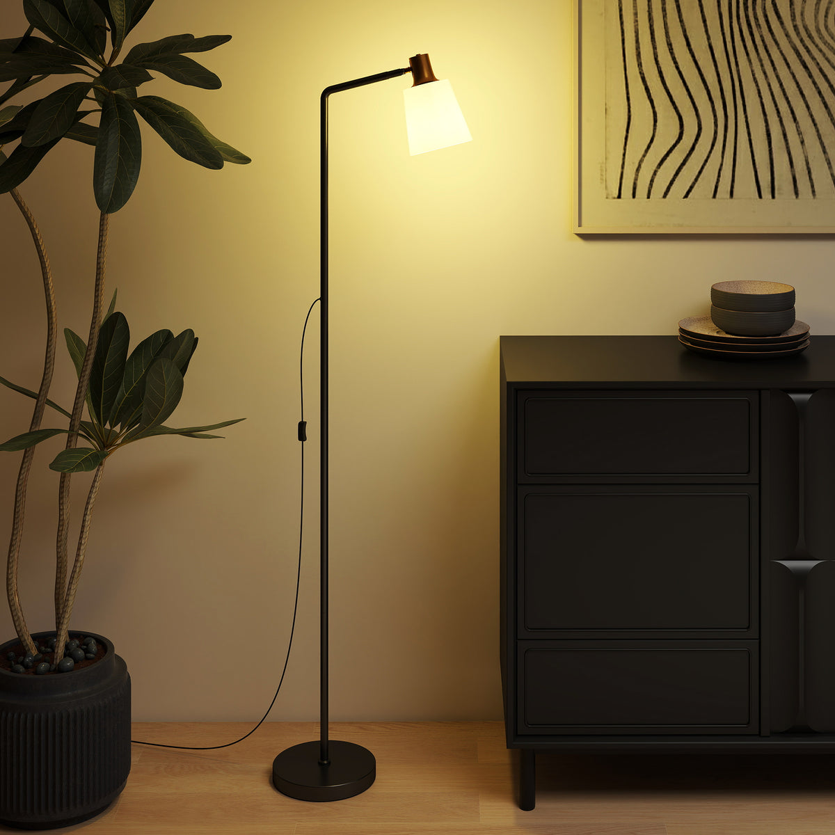 Lámpara de pie LED negra con pantalla giratoria, vista 4