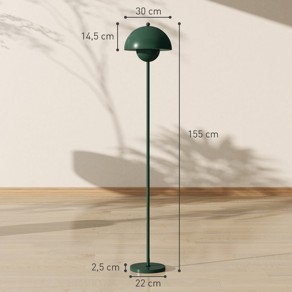 Medidas de la lámpara de pie: Ø 30 cm y 155 cm de alto
