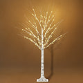 Árbol luminoso de abedul LED de 150 cm con tronco blanco y luces cálidas, vista frontal