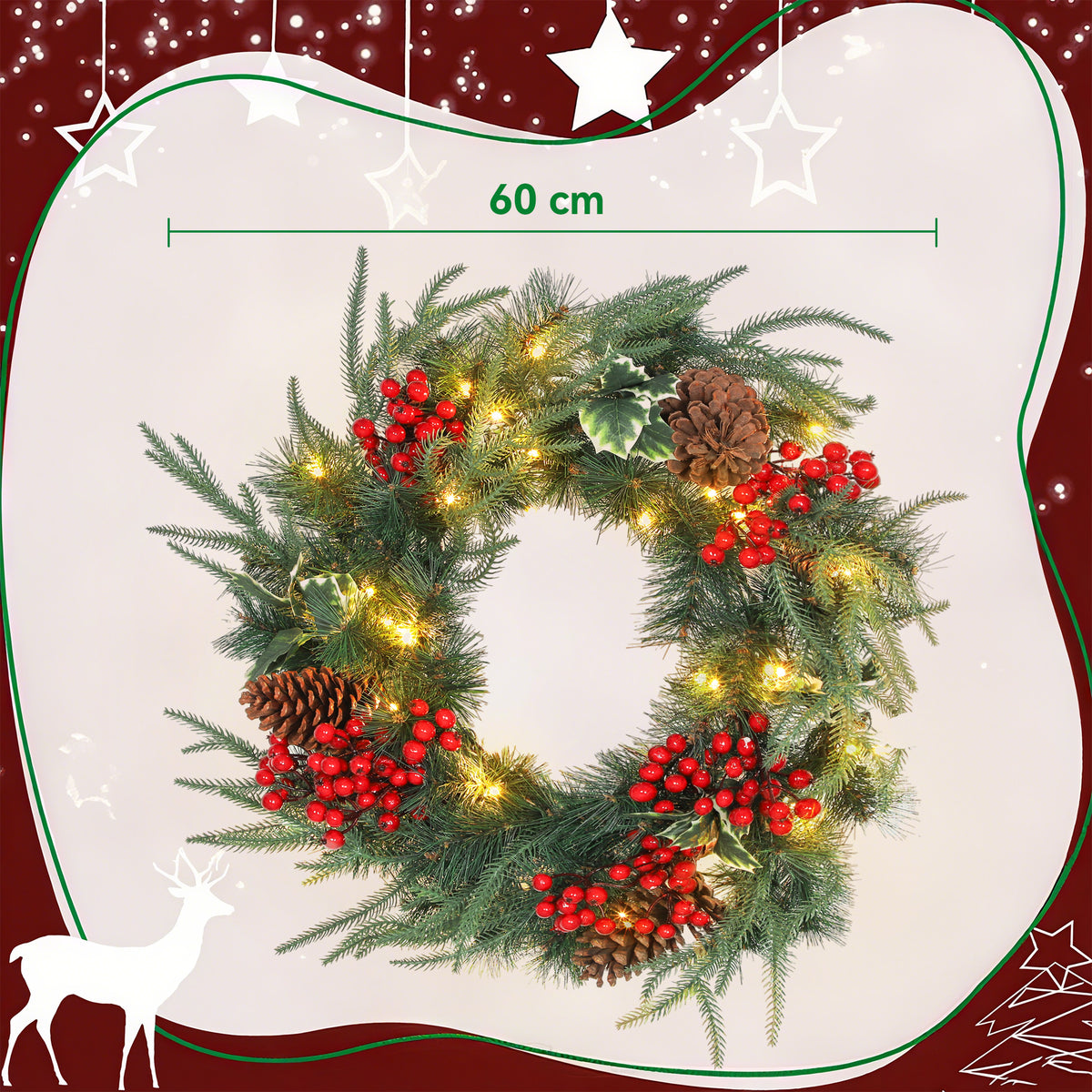 Medidas de la corona de Navidad: 60 cm de diámetro