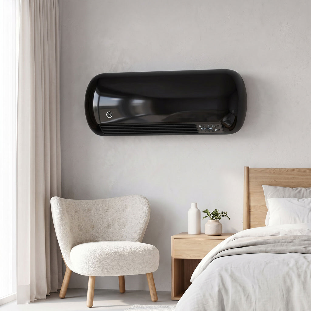 Calefactor de pared negro en un salón