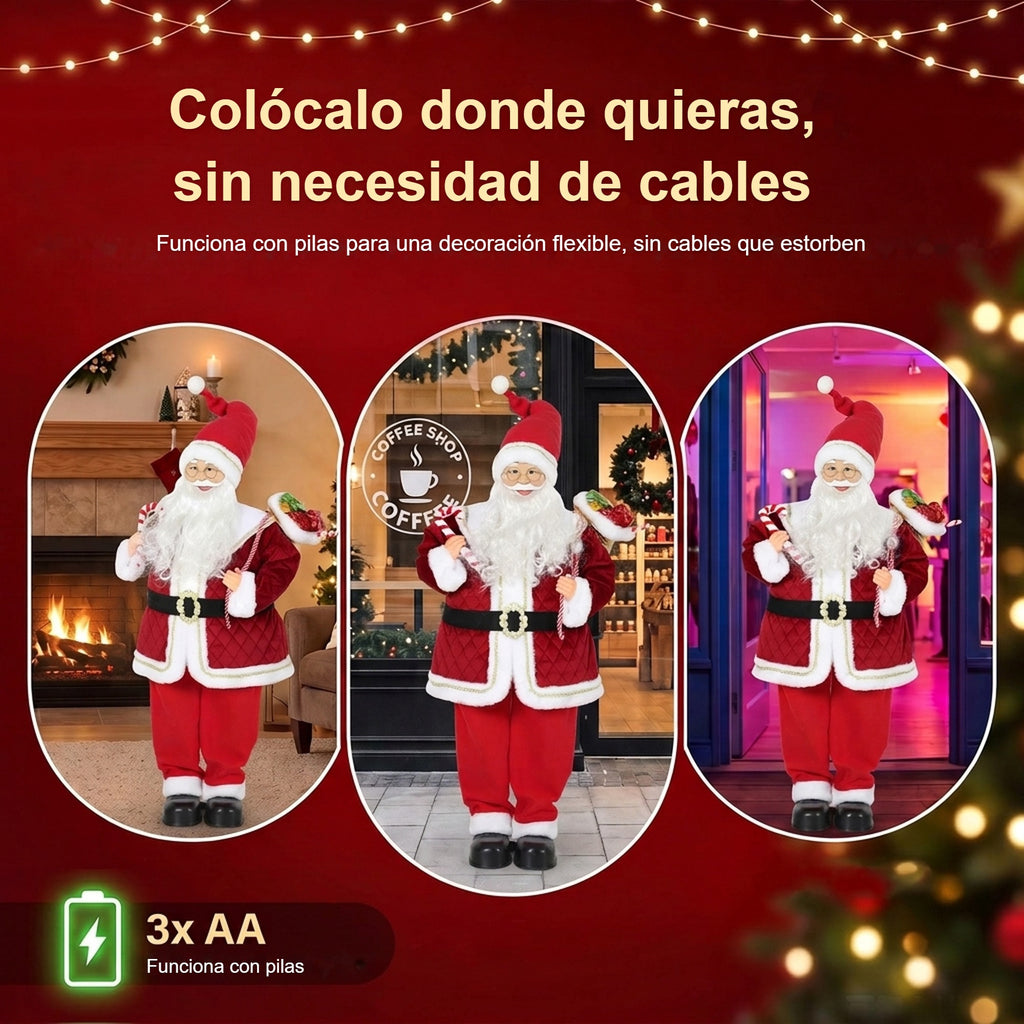 Papá Noel animado a pilas para colocar sin cables en un salón, una cafetería o una tienda
