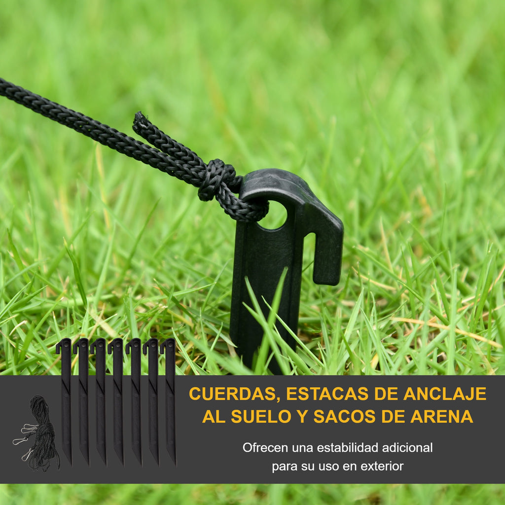 Cuerdas, estacas de anclaje al suelo y sacos de arena para fijar el Papá Noel hinchable en exterior