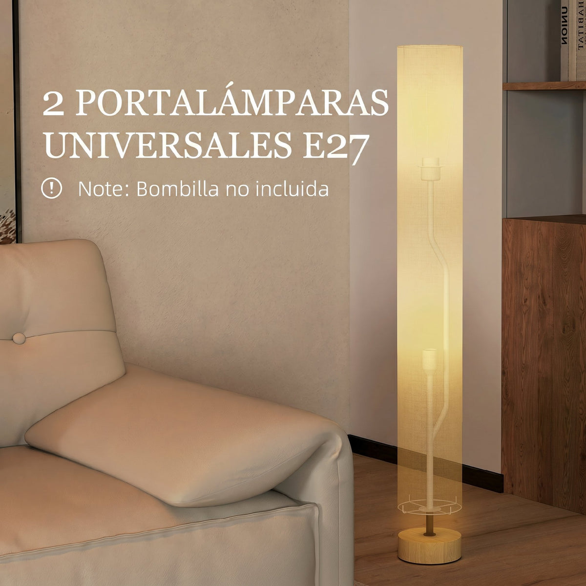 Lámpara de pie de lino gris con 2 luces E27, vista 4