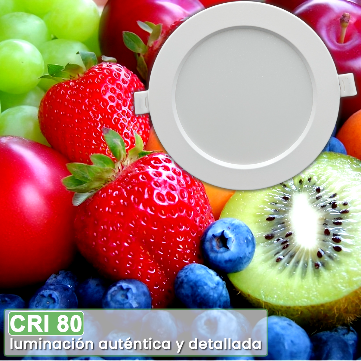 Downlight LED empotrable ALUMAR instalado en el techo, encendido