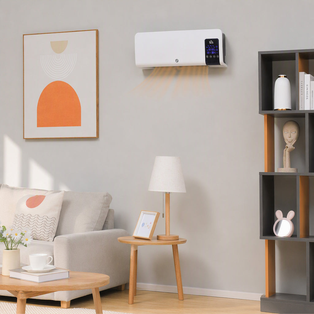 Calefactor de pared blanco en un dormitorio
