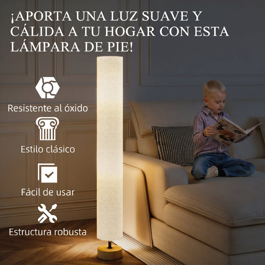 Lámpara de pie de lino gris con 2 luces E27, vista 6