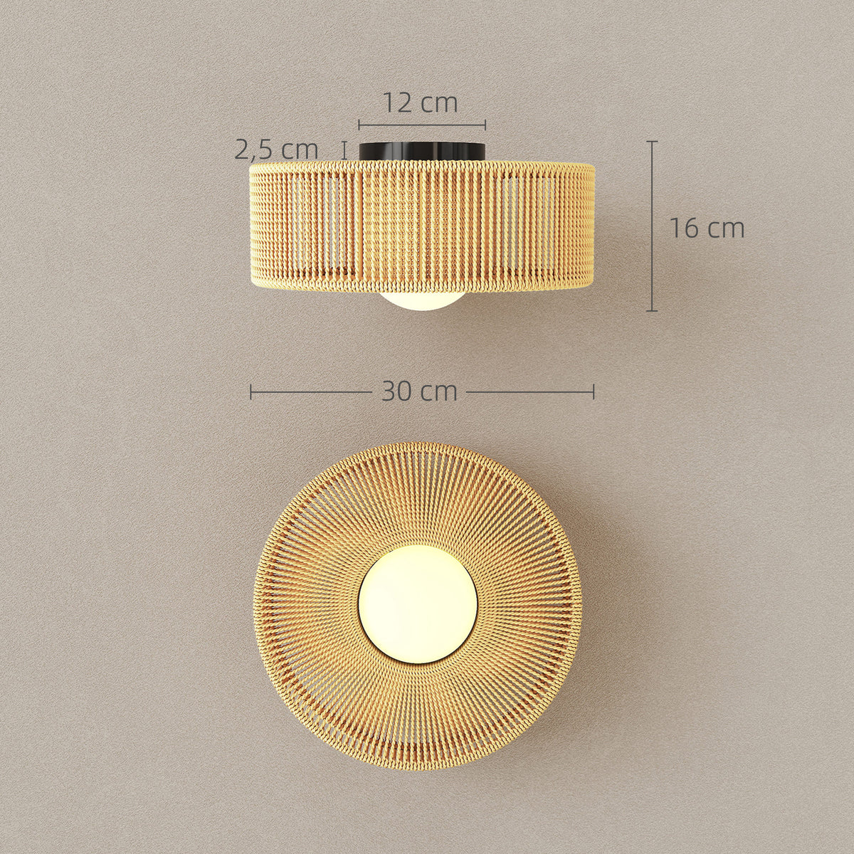 Medidas de la lámpara de techo: Ø 30 cm y 16 cm de alto