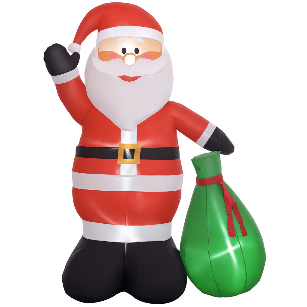 Papá Noel hinchable de 180 cm saludando, vista de frente sobre fondo blanco