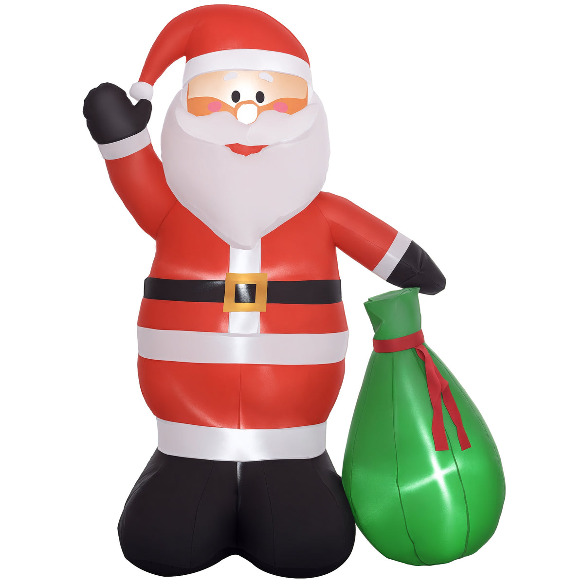 Papá Noel hinchable de 180 cm saludando, vista de frente sobre fondo blanco