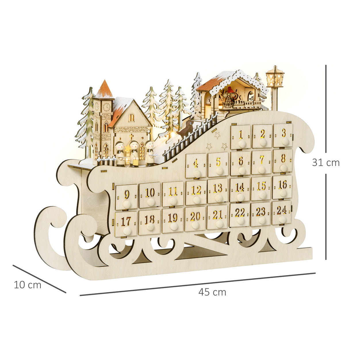 Medidas del calendario de Adviento: 45 × 10 × 31 cm