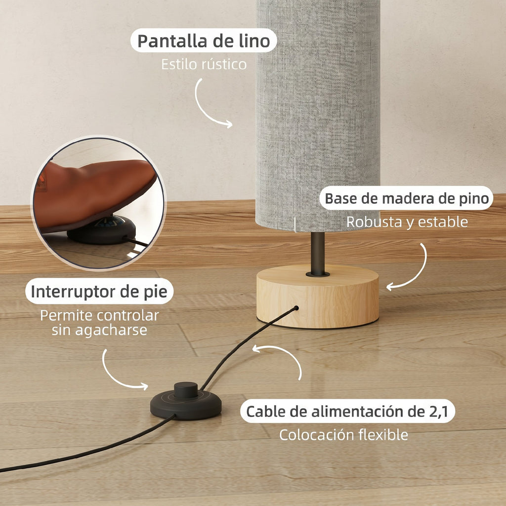 Lámpara de pie de lino gris con 2 luces E27, vista 5