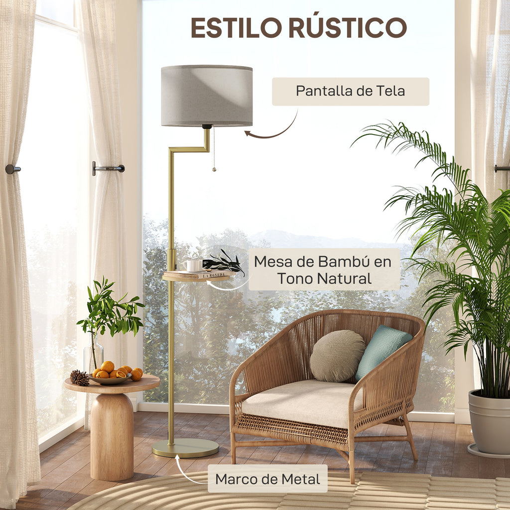 Estilo elegante de la lámpara de pie con pantalla de lino beige