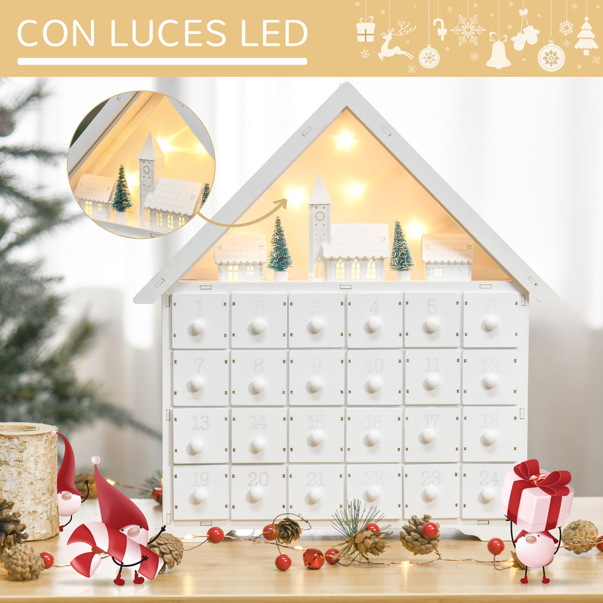 Calendario 2 en 1: calendario de Adviento y decoración navideña