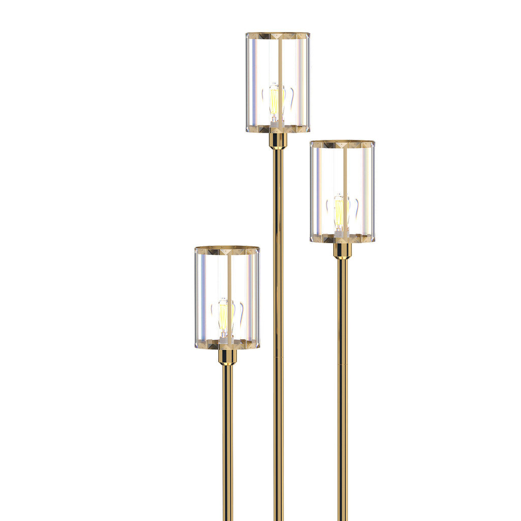 Lámpara de pie dorada de 3 luces con repisa de vidrio, vista 6