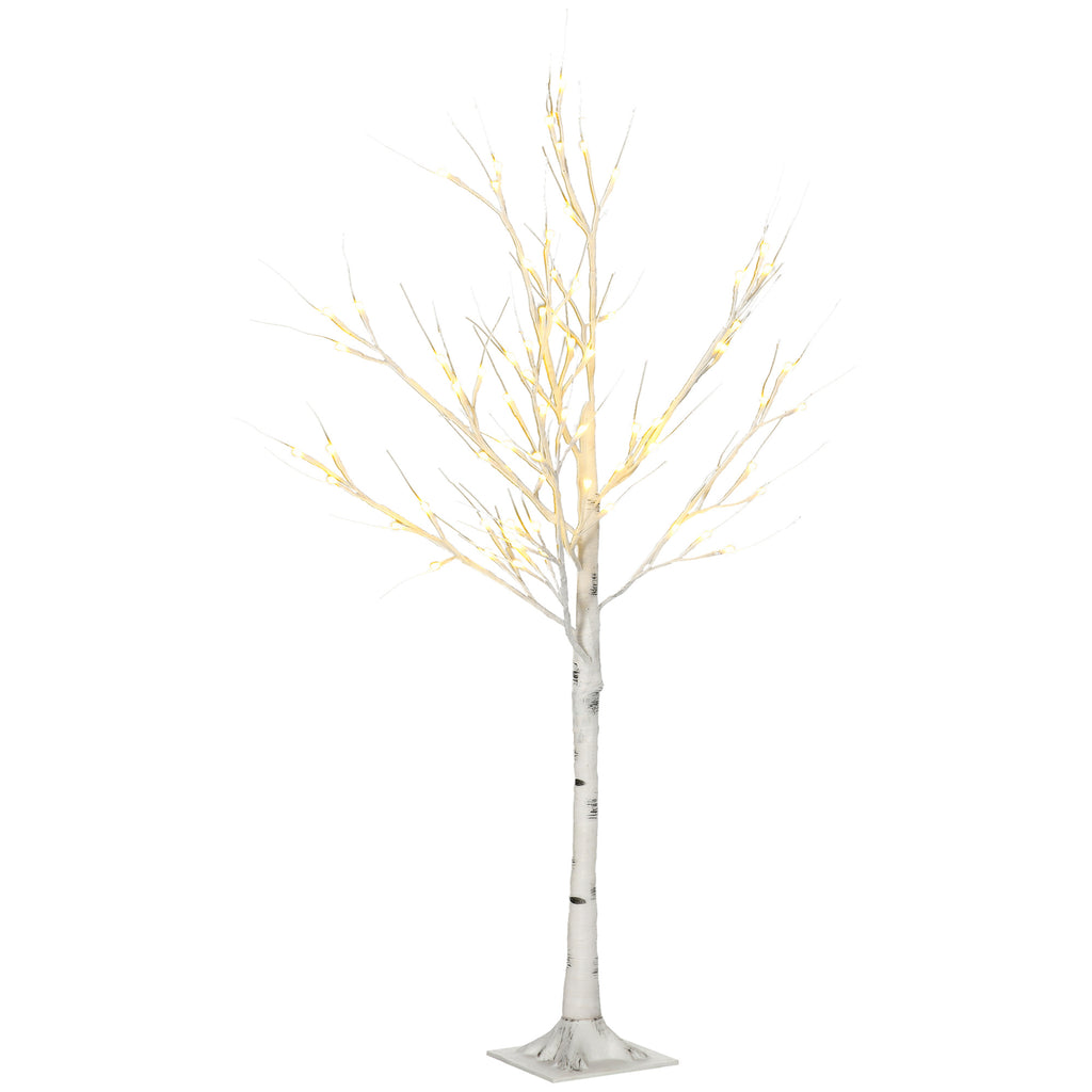 Árbol de abedul luminoso de 120 cm con luces cálidas, vista completa sobre fondo blanco
