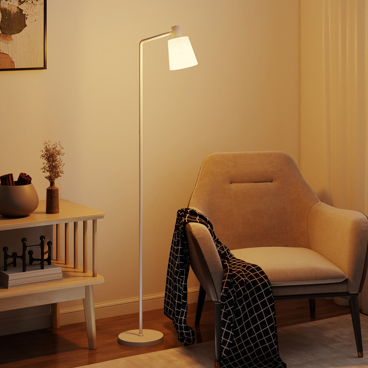 Lámpara de pie LED blanca con pantalla giratoria, vista 10
