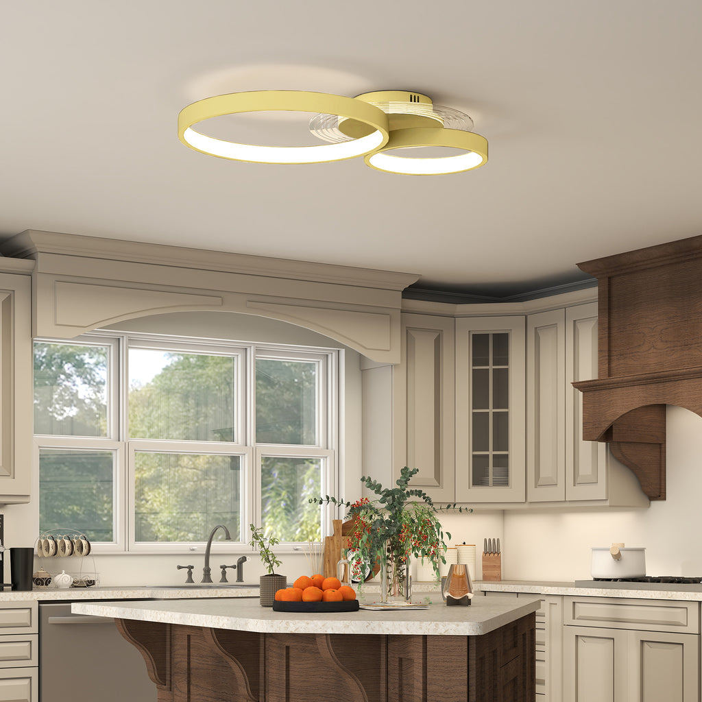 Plafón LED de tres aros en un salón