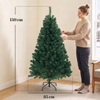Medidas del abeto de Navidad: 150 cm de alto y 85 cm de diámetro, junto a una persona
