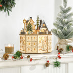 Calendario de Adviento pueblo navideño con luces LED encendidas