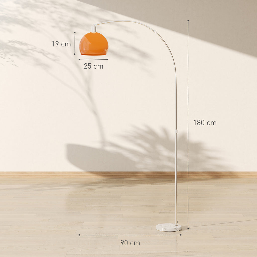 Medidas de la lámpara de pie en arco: 180 cm de alto, 90 cm de alcance y pantalla de 25 × 19 cm