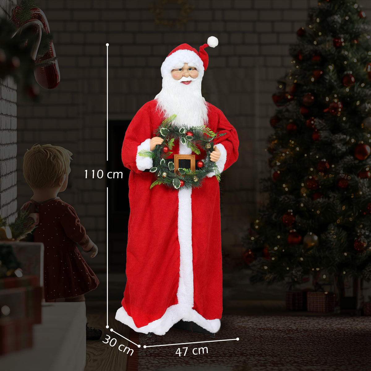 Medidas de la figura de Papá Noel: 110 cm de alto, 47 cm de ancho y 30 cm de fondo