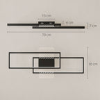 Medidas de la lámpara de techo: 70 cm de largo, 30 cm de ancho, 7 cm de alto y base de 15 cm