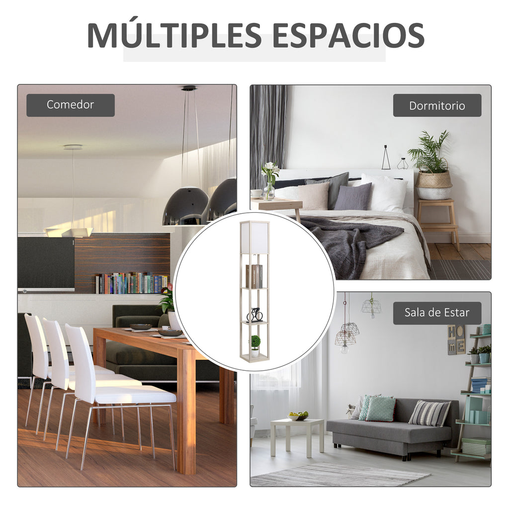 Lámpara de pie en roble con estantería de 3 baldas, vista 6