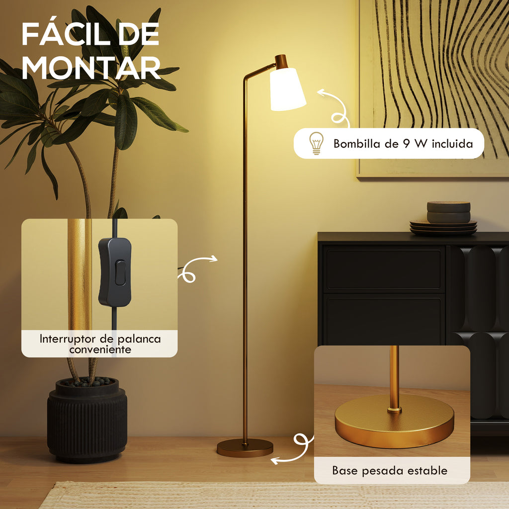 Lámpara de pie LED blanca y dorada con pantalla giratoria, vista 6