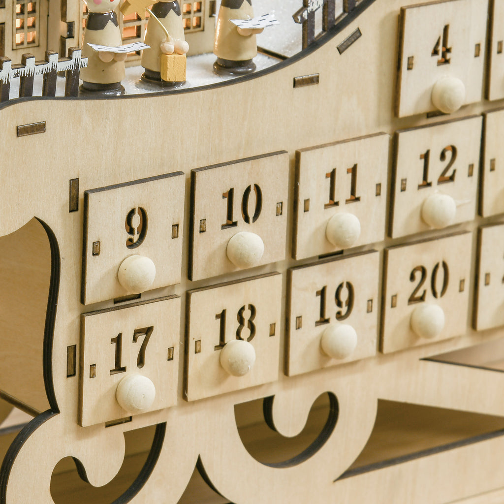 Calendario de Adviento sobre la repisa de la chimenea