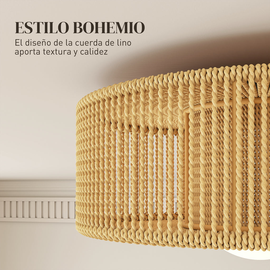 Detalle de la pantalla de cuerda de lino de estilo bohemio