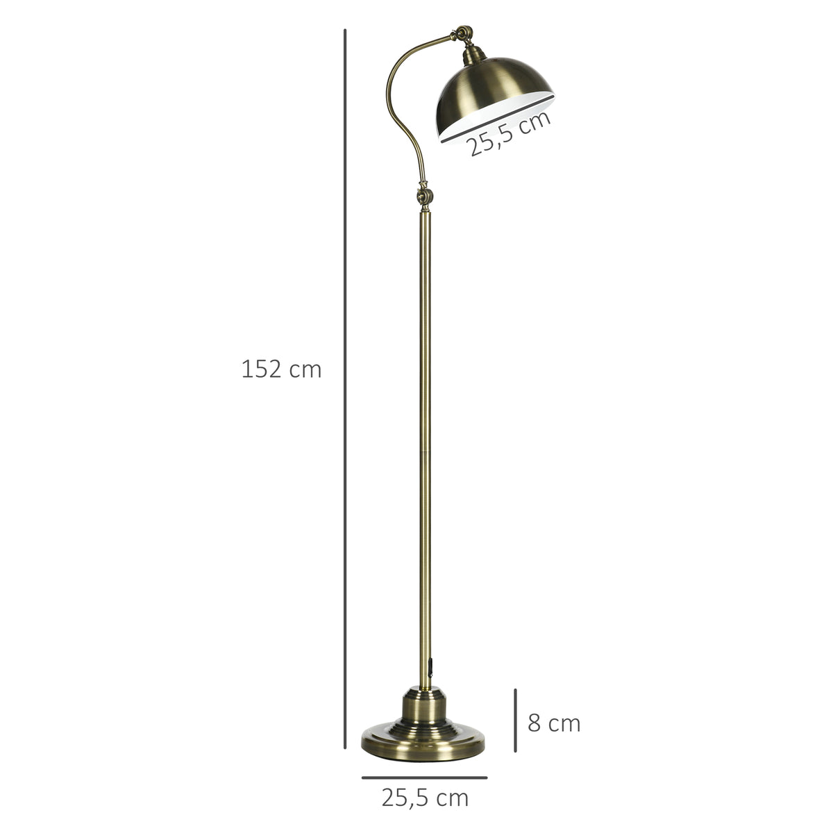 Medidas de la lámpara de pie: 152 cm de alto, pantalla de 25,5 cm y base de 25,5 cm