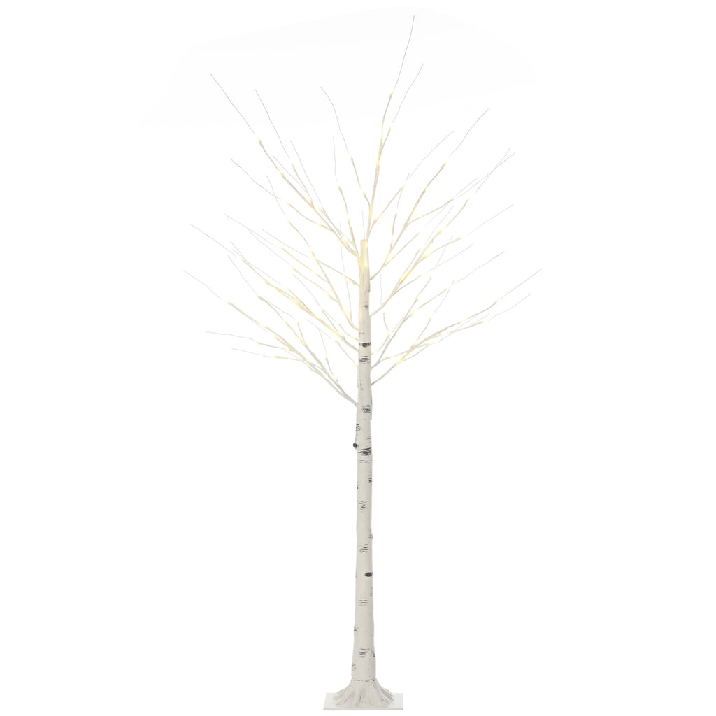 Árbol de abedul luminoso de 180 cm con luces cálidas, vista completa sobre fondo blanco
